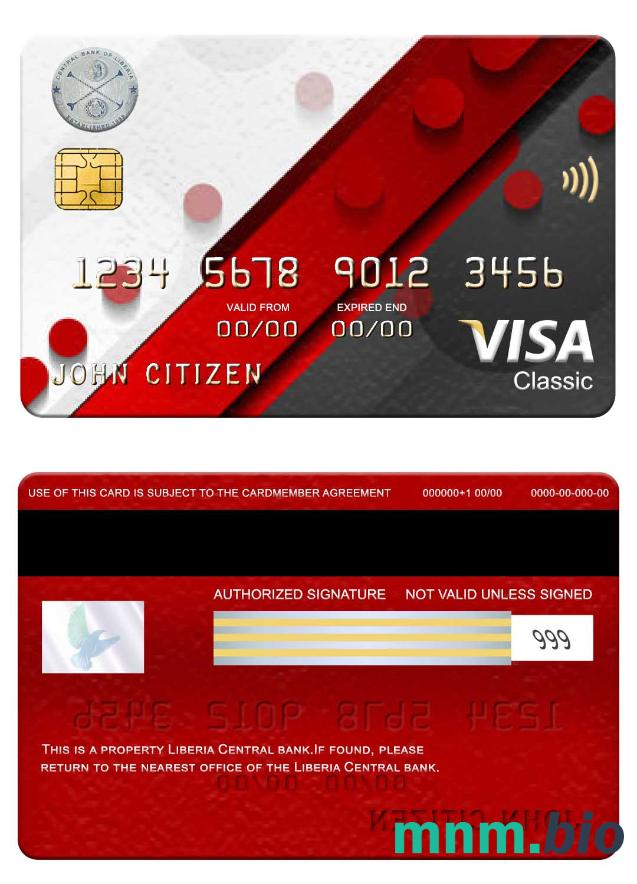 Liberia Central Bank visa klasyczny karta przykład w formacie PSD
